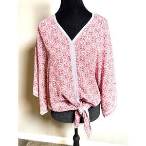 MAX STUDIO Top Womens Large Multicolor All Over Print Short Sleeve V Neck Boho